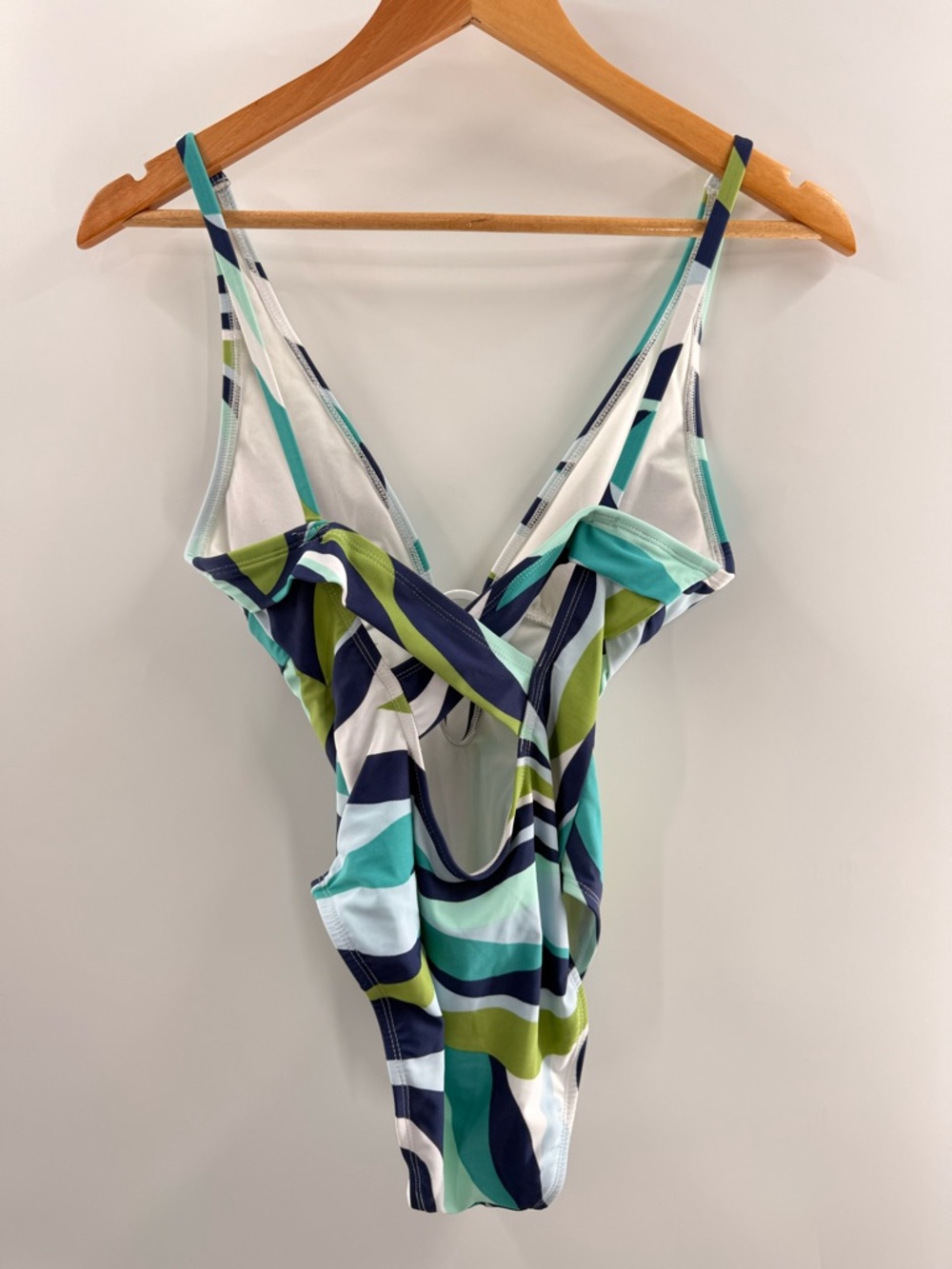 NWT Sanctuary Multi Color Retro Print Deep Plunge Swimsuit Blue Green Size XS - Picture 6 of 12